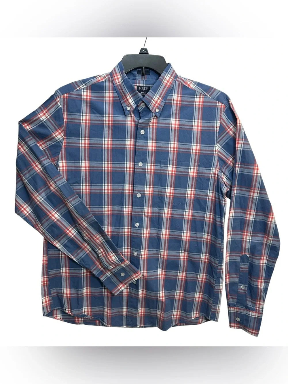 J.Crew Men’s Large Flex Washed Slim Fit Blue Red Plaid Button-Down Shirt